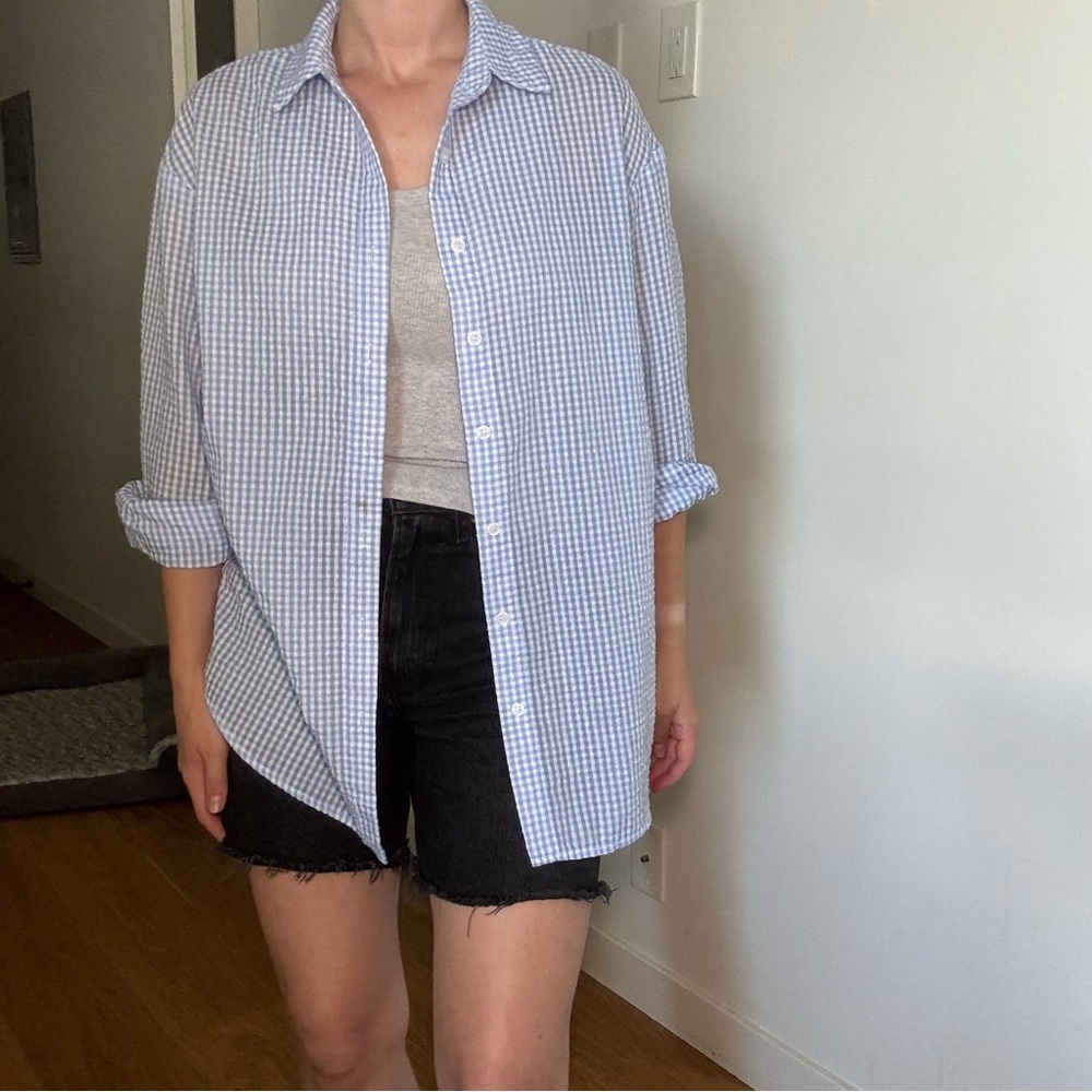 Blue button down shirt, brand NA-KD